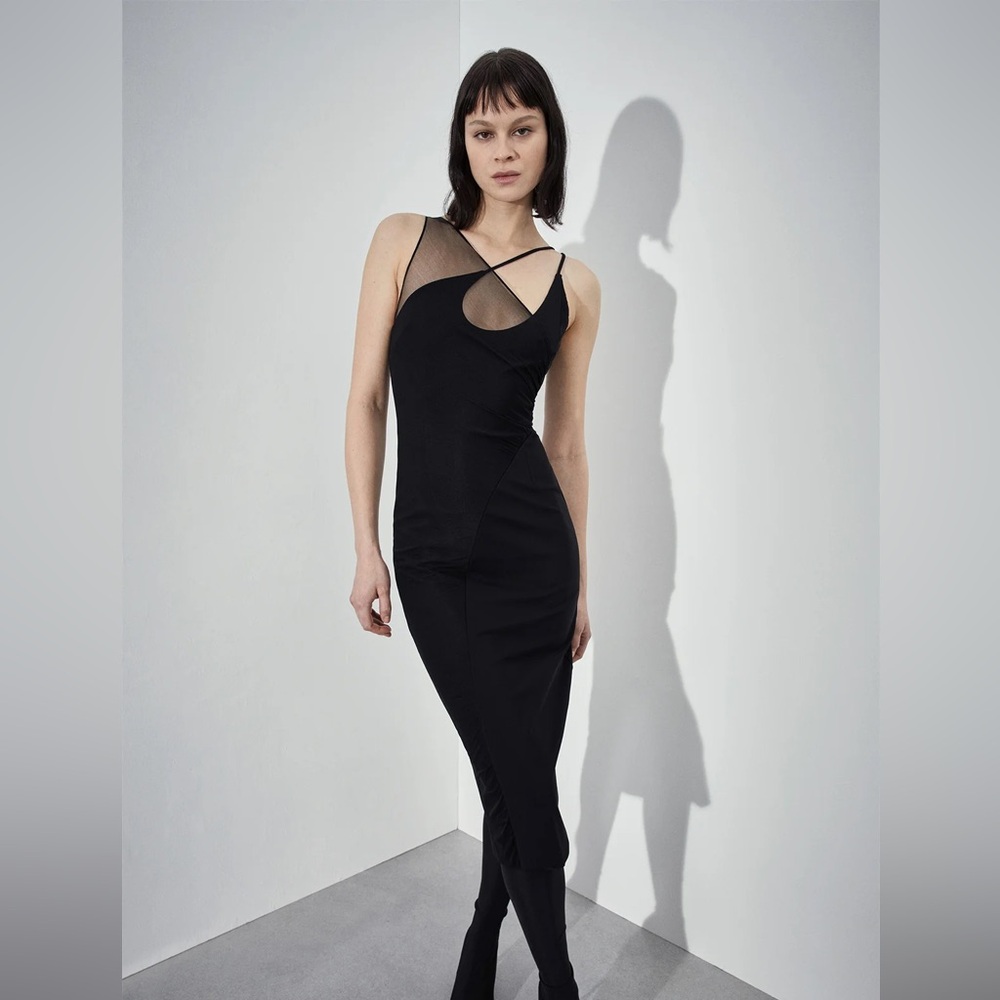 Et Ochs Kaia Sexy Bodycon Mesh Overlay Dress